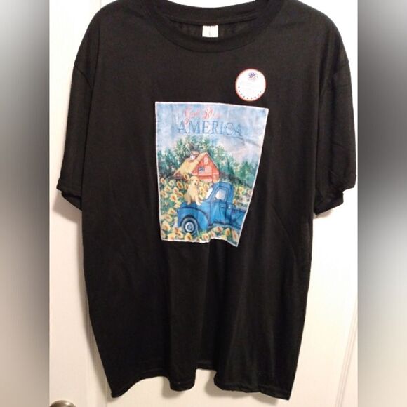 black T-Shirt - GOD BLESS AMERICA with Americana design size large NWT - Picture 1 of 4